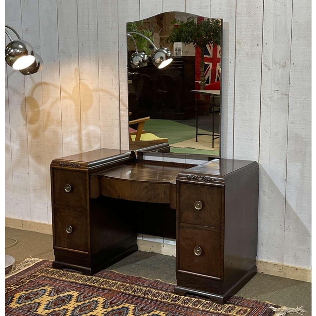 Art Deco English Dressing Table in Walnut, 1930s For Sale - Image 4 of 18