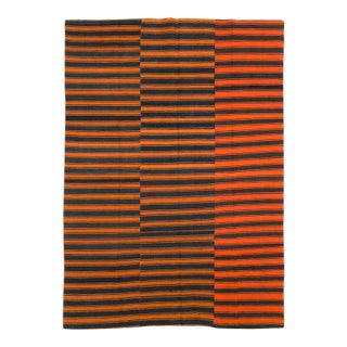 Galerie Shabab Collection Mid-20th Century Orange and Black Turkish Flat-Weave Kilim Room Size Accent Rug For Sale