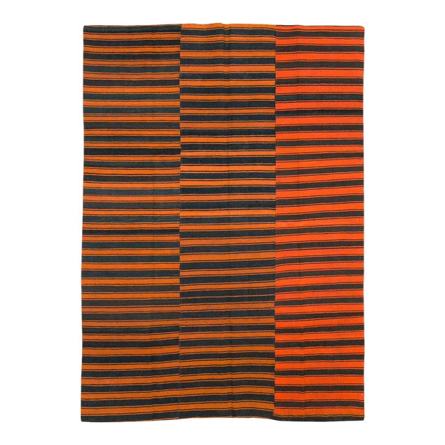 Galerie Shabab Collection Mid-20th Century Orange and Black Turkish Flat-Weave Kilim Room Size Accent Rug For Sale