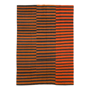 Galerie Shabab Collection Mid-20th Century Orange and Black Turkish Flat-Weave Kilim Room Size Accent Rug