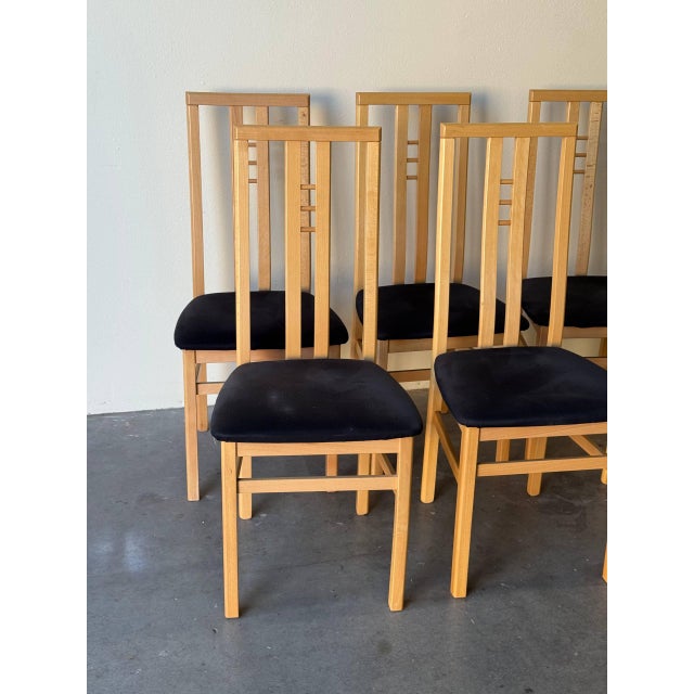 Mid-Century Modern Mid 20th Century Italian Dining Chairs by Ims SRL - Maple Wood & Black Upholstery - Set of 6 For Sale - Image 3 of 10