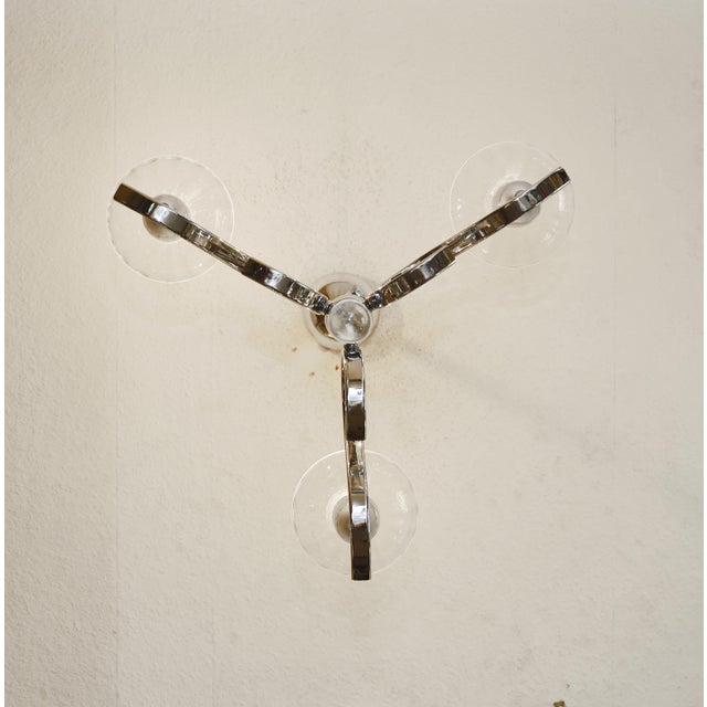 Metal Art Deco Chandelier in Glass and Nickel, 1920s For Sale - Image 7 of 8
