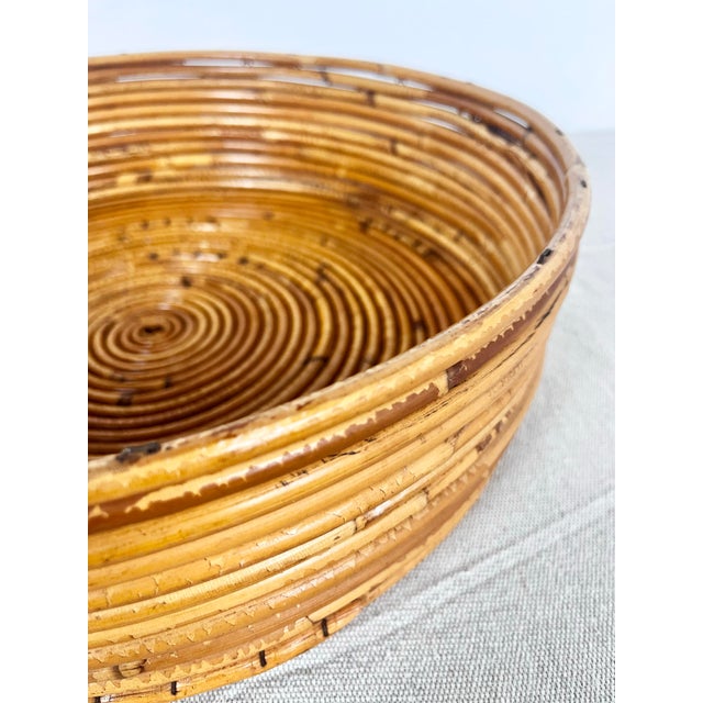 Mid-Century Modern Vintage Pencil Reed Rattan Round Tray For Sale - Image 3 of 6