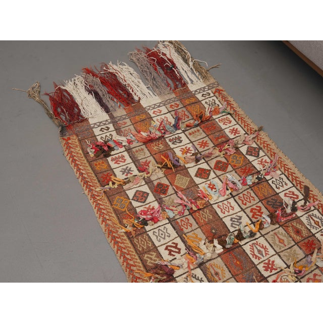 Boho Chic 1970s Vintage Handmade Wool Cotton Orange Kilim Runner Rug For Sale - Image 3 of 11