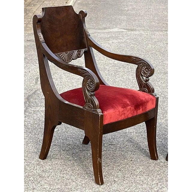 French Empire Style Pair Of Library Armchairs. Max measurements 92.5 cms high 56 cms wide. These are a used item so will...