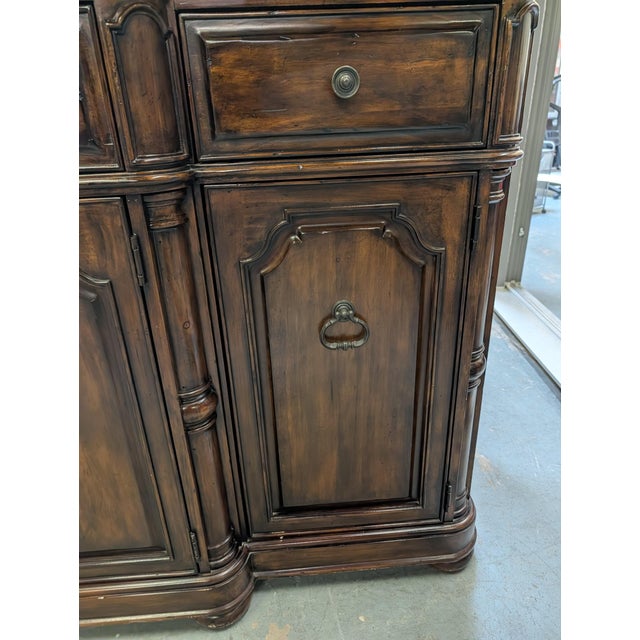 Metal 1990s Bernhardt Old World Dark Mahogany & Marble Top 4-Door Sideboard Buffet For Sale - Image 7 of 11