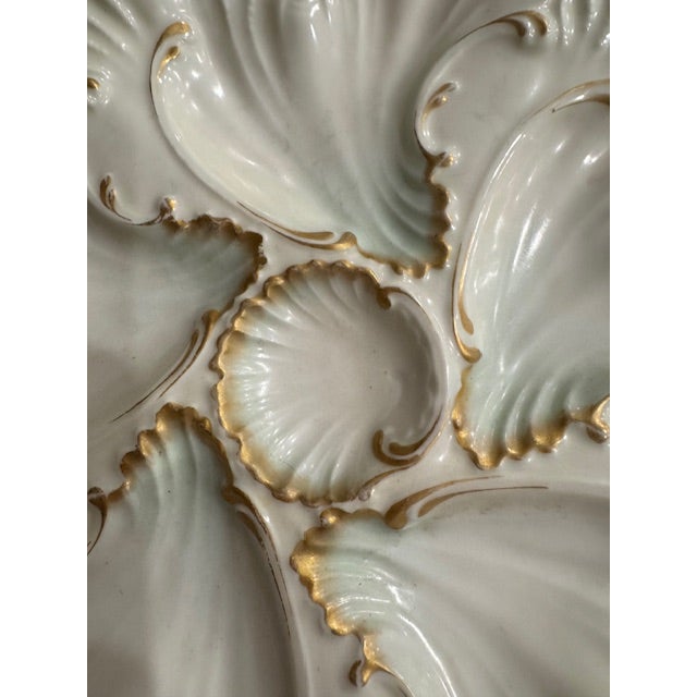 Ceramic Antique French Limoges Oyster Plates - Matched Pair With Gilt Detail, Early 20th Century For Sale - Image 7 of 10