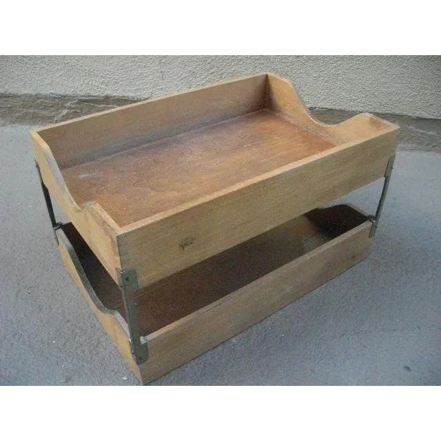 Mid-Century Modern Vintage Mid 20th Century Wood Two Tier Stacking Paper Filing Trays For Sale - Image 3 of 6