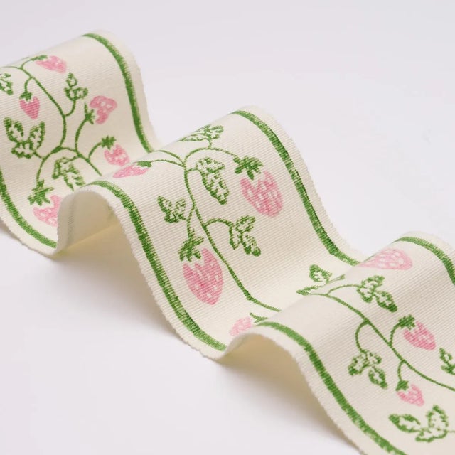 Contemporary SAMPLE - Schumacher x Molly Mahon Strawberry Trail Hand Block Trim In Green For Sale - Image 3 of 5