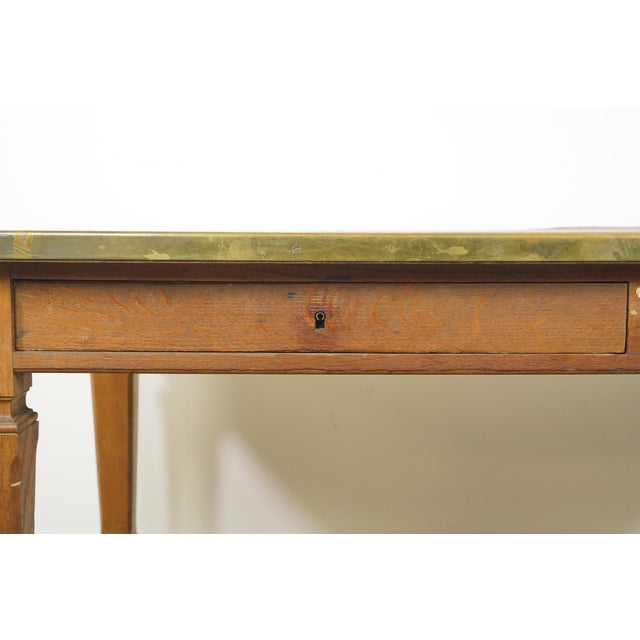 Mid 20th Century Banque De France Leather Top Wood Bank Writing Desk For Sale - Image 4 of 16