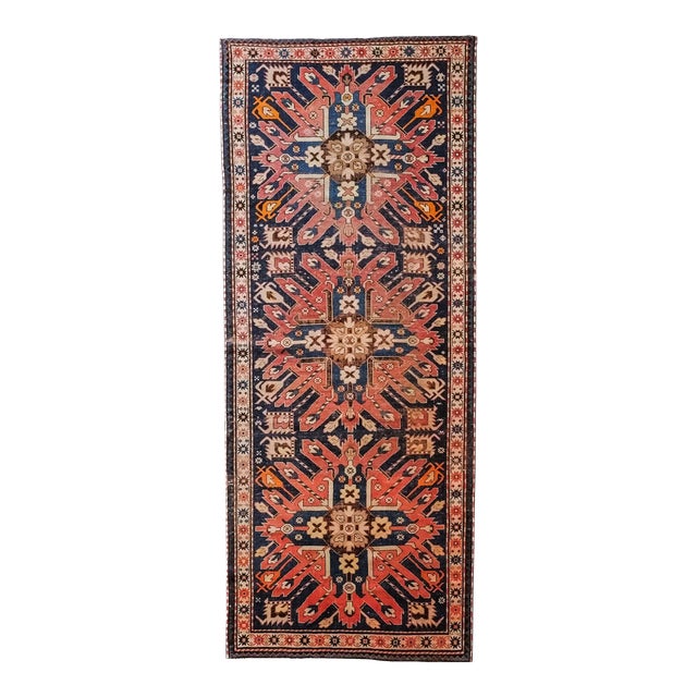 Antique Caucasian Wide Runner Rug For Sale