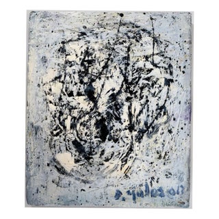 Dyap Guler, Male Portrait, Abstraction in Blue and Black, Mixed Media on Canvas For Sale