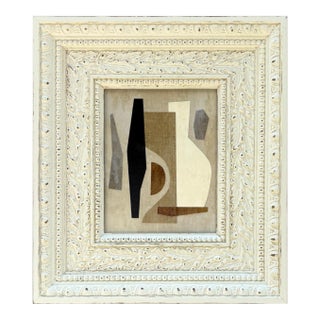 Contemporary Neutral Collage in Vintage Off-White Frame For Sale