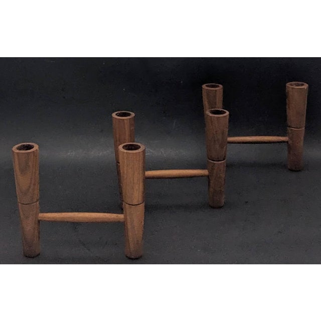 1960s 1960s Danish Teak Wood Candelabra For Sale - Image 5 of 10