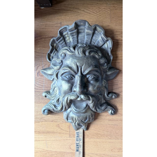 Mythological Gilded Cast Iron Neptune Architectural Wall Plaques - A Pair For Sale - Image 12 of 12