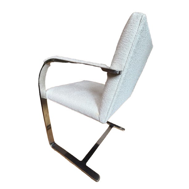 Set of Six, Custom Cantilever Dining Chairs Upholstered in Ivory, Attributed to Ludwig Mies Van Der Rohe For Sale - Image 14 of 18