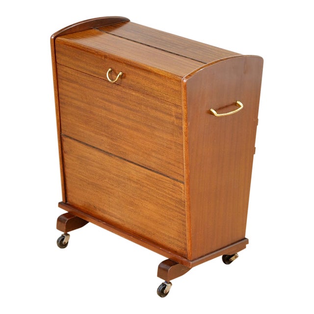 Mid Century Enclosed Portable Bar Cart on Wheels For Sale
