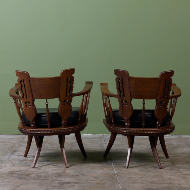 Brown Pair of Carved Walnut Lounge Chairs in the Style of Ettore Zaccari For Sale - Image 8 of 16