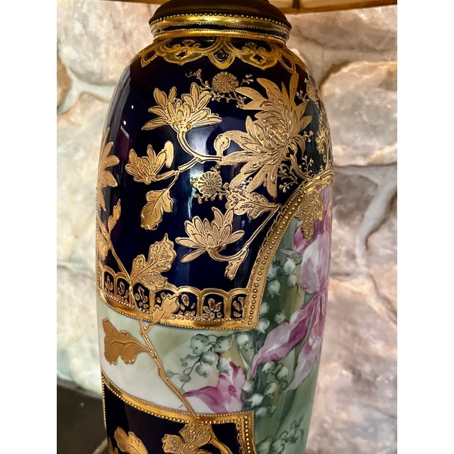 Early 20th Century Early 20th Century Japanese Cobalt and Gold Vase With Iris Motif (Converted to Lamp) For Sale - Image 5 of 11