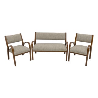 Art Deco Italian Fabric Armchairs and Small Sofa, 1930s, Set of 3 For Sale