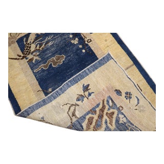 Early 20th Century Zabihi Collection Chinese Blue Scatter Size Rug - 2'6" x 4'2" For Sale
