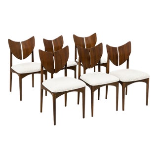 Mid Century Style Solid Walnut Butterfly Dining Chairs - Set of 6 For Sale