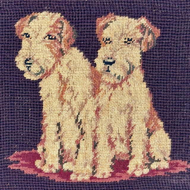 Lovely Vintage Framed Needlepoint of Two Charming Terriers on a Mat For Sale - Image 4 of 7