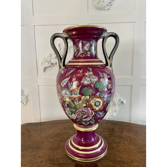 Green Large Staffordshire Porcelain Twin Handled Vase For Sale - Image 8 of 11