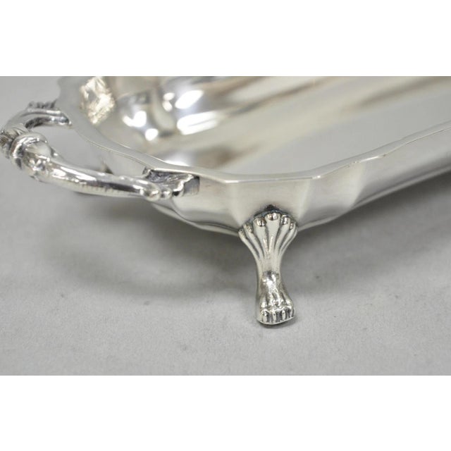 Vintage English Regency Silver Plated Paw Foot Scalloped Narrow Trinket Dish For Sale - Image 4 of 11