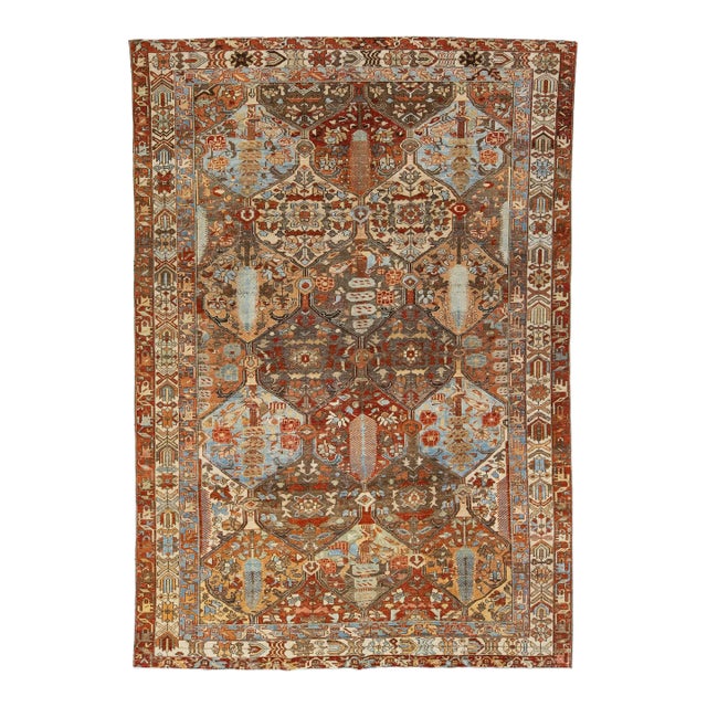 Early 20th Century Allover Antique Persian Bakhtiari Handmade Wool Rug With Multicolor Design For Sale