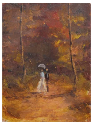 Antonio Leto, A Walk in the Forest, Oil on Board, 1890s
