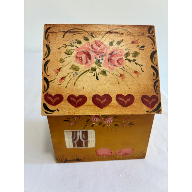 Hand Painted Folk Art Wooden House Box With Drawer Signed by Artist For Sale In Oklahoma City - Image 6 of 8