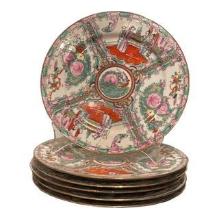 Mid 19th Century Rose Medallion Style Chinese Porcelain Plates- Set of 6 For Sale
