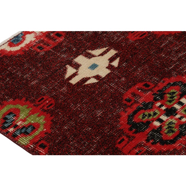 1950s Vintage Mid-Century Purple and Red Geometric Wool Rug With Multi-Color Accents For Sale - Image 5 of 7
