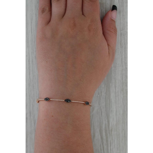 Metal 0.36ctw Black White Diamond Bangle Bracelet 14k Rose Gold 6.5" Stackable For Sale - Image 7 of 7