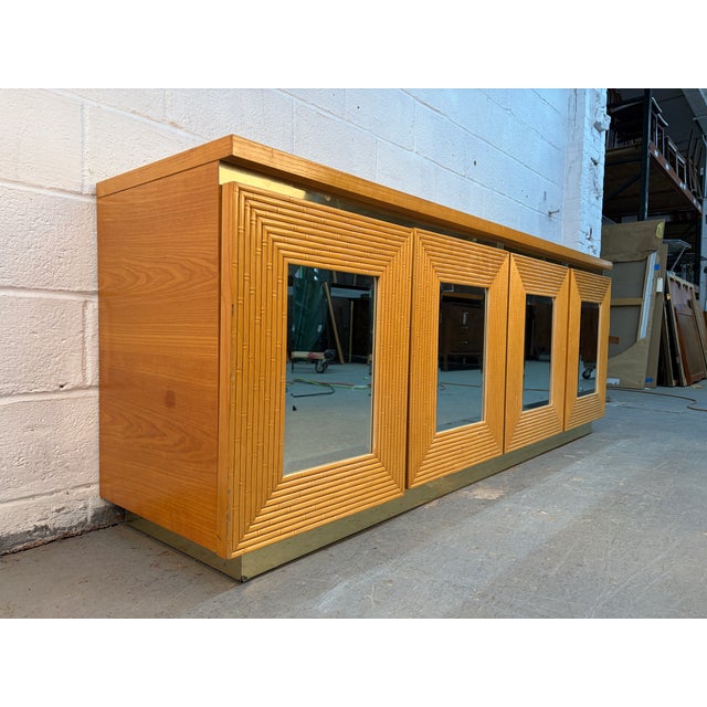 Vintage Bohemian Bamboo and Brass Dresser and Mirror Set For Sale - Image 4 of 17