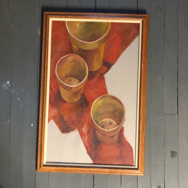 1980s 1980’s Contemporary Still Life Painting With Clay Pots Framed For Sale - Image 5 of 5