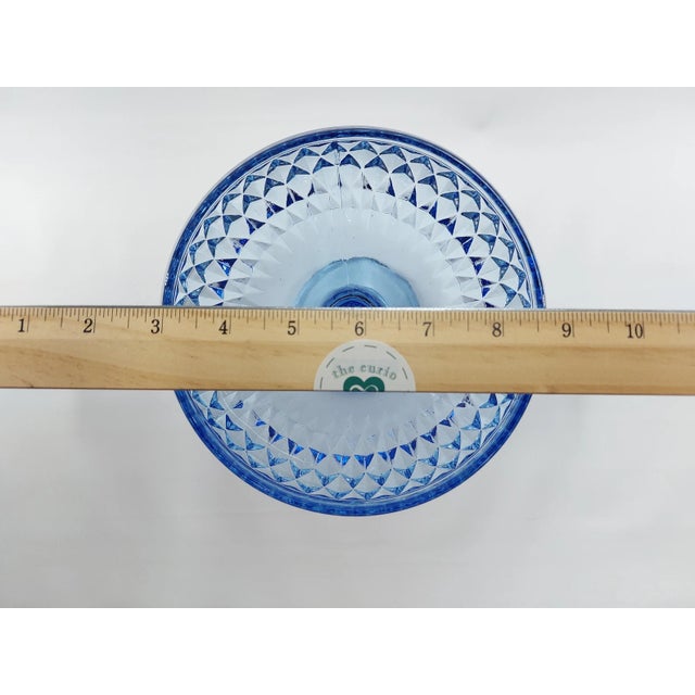 Blue Indiana Glass Diamond Point Tall Compote Vintage For Sale - Image 8 of 8