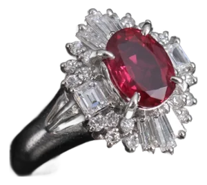 Late 20th Century Gia Certified Ruby & 0.54ct Diamond Platinum Ring, Size 4.75
