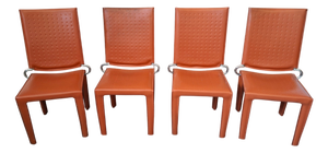 Vintage Chairs in Orange Leather and Iron, 1980, Set of 4