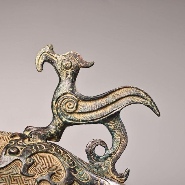 Late 20th Century Pair of Archaic Style Bronze Elephant-Form Vessels With Bird Finials For Sale - Image 9 of 10