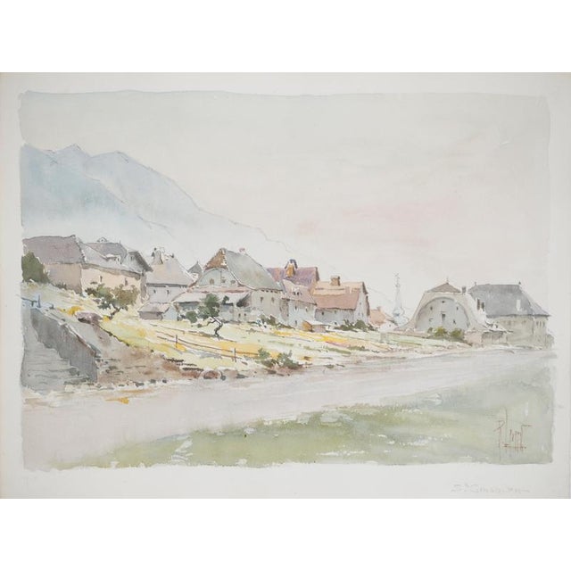 René Leverd, Switzerland, The village of Saint-Gingolph, Watercolor For Sale - Image 7 of 7