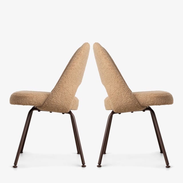 Metal Knoll Saarinen Executive Armless Chairs in Camel Curly Bouclé & Bronze Coated Legs For Sale - Image 7 of 11