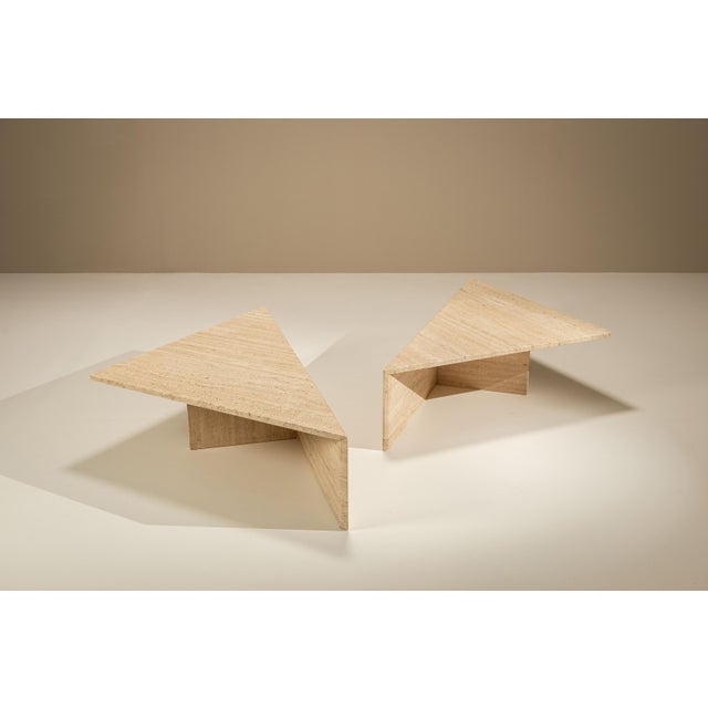1970s Large Triangular Travertine Coffee Table, 1970s, Set of 2 For Sale - Image 5 of 14