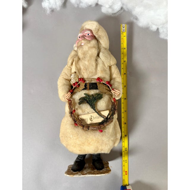 Christmas Antique German Cotton Batting Santa With Christmas Wreath For Sale - Image 11 of 11