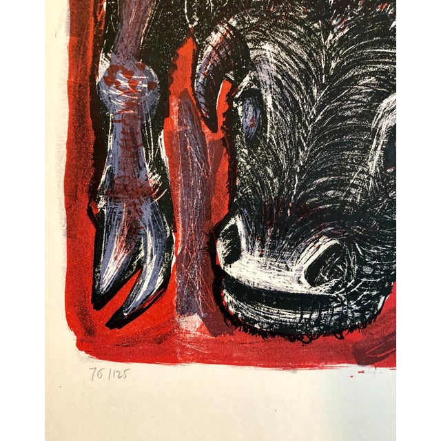 Avraham Ofek, 1959 Israeli Avraham Ofek Leviathan Modernist Lithograph, Bull, Bezalel School, c.1959 For Sale - Image 4 of 6
