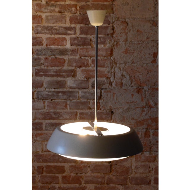 Mid-Century Czech Pendant Light in Steel and Opaline Glass attributed to Lidokov, 1950s For Sale - Image 11 of 12