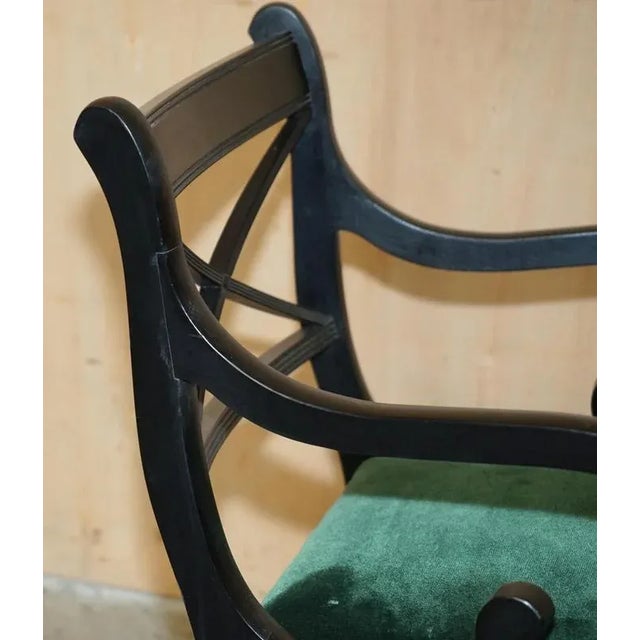 Vintage English Regency Green Velvet Dining Chairs, Set of 6 For Sale - Image 15 of 18