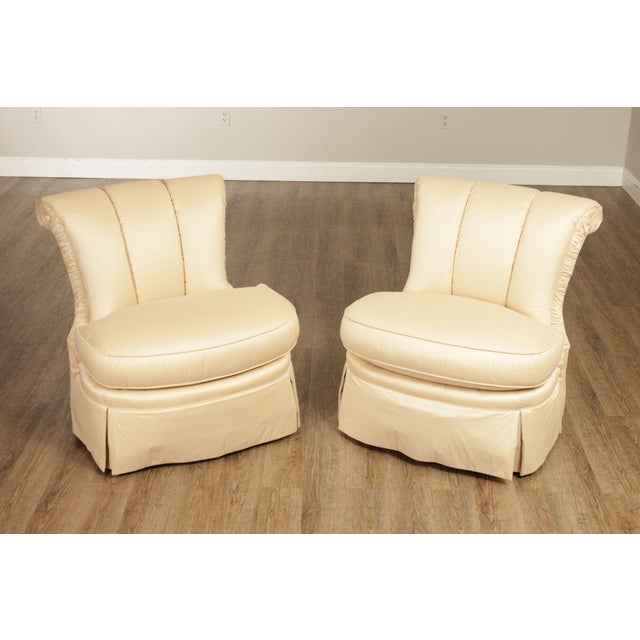 High Quality American Made Pair of Custom Upholstered Channel-Back Lounge Chairs Labeled LT Designs, A Division Of Century...