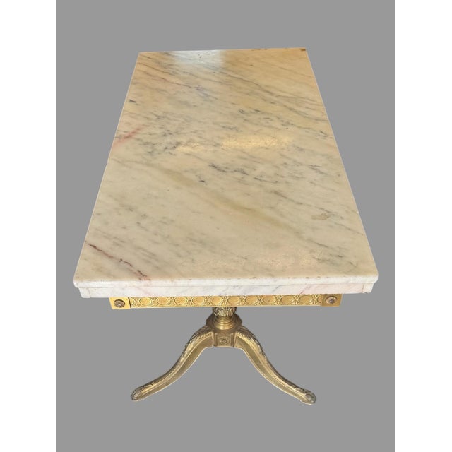 Hollywood Regency Vintage Marble Top Coffee Table W/ Brass Base Hollywood Regency Neoclassical For Sale - Image 3 of 8